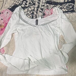 H&M White Long Sleeve Top with Silver Chain
